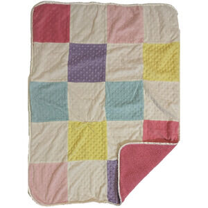 Just Born Pastel Patchwork Pink Purple Blue Yellow Sherpa Baby Blanket Minky Dot